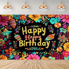 1 pieza Telón de fondo de fotografía con tema de carnaval mexicano, de varios tamaños, decoración de fondo para fiesta de cumpleaños de carnaval, banner de boda, suministros para mesa de pastel de cumpleaños familiar, accesorios de photocall - 1 - Ver 2