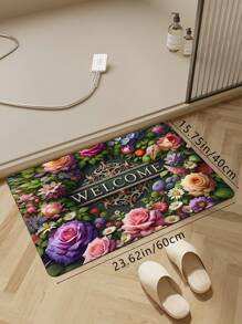 1 pieza Felpudo de entrada con estampado floral de primavera fresca, alfombra de baño antideslizante y absorbente de agua, alfombra de piso de entrada para decoración del hogar, decoración de baño del hogar, alfombra de piso, alfombra de puerta de verano, accesorios de baño, de regreso a la escuela