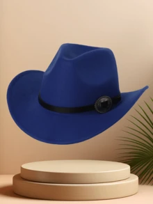 1 件男女通用纯色圆形金属扣西部牛仔帽，适合外出、旅行、休闲、派对、节日、日常使用 - 彩色 - 查看 9