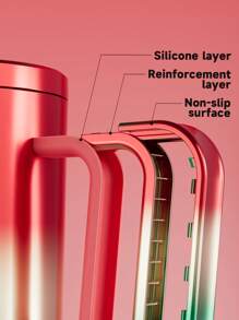 40盎司/1.2升带把手真空保温水瓶，不锈钢保温旅行杯，防漏盖和吸管，保冷34小时或保温10小时（绿色、银色、红色UV电镀） - 紅色 - 查看 5