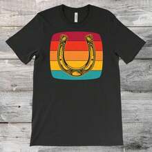 Horseshoe Vintage Retro Gifts T-Shirt, Equestrian Western Horses Rodeo Country Lover T Shirts, Horse Rider Costume, Cowgirls Present Tees, - Black - View 1
