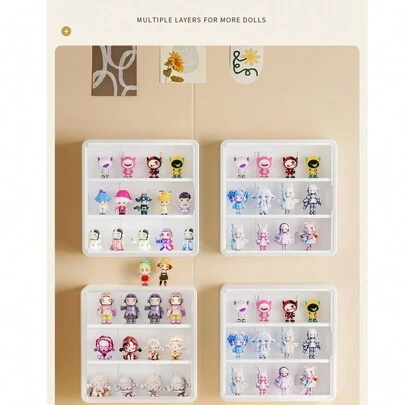 1 件白色盲盒化妆品收纳盒，壁挂式收纳盒盲盒展示架，动作人物展示柜