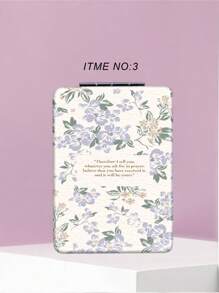 1pc Retro Floral Inspirational Quote Series Compact Folding Makeup Mirror, Ultra-Thin Portable Hand Mirror, PU Leather Case, Stainless Steel Metal, Vacuum Plating, Suitable For All Occasions And People, Foldable Square Shape For Carrying Convenience