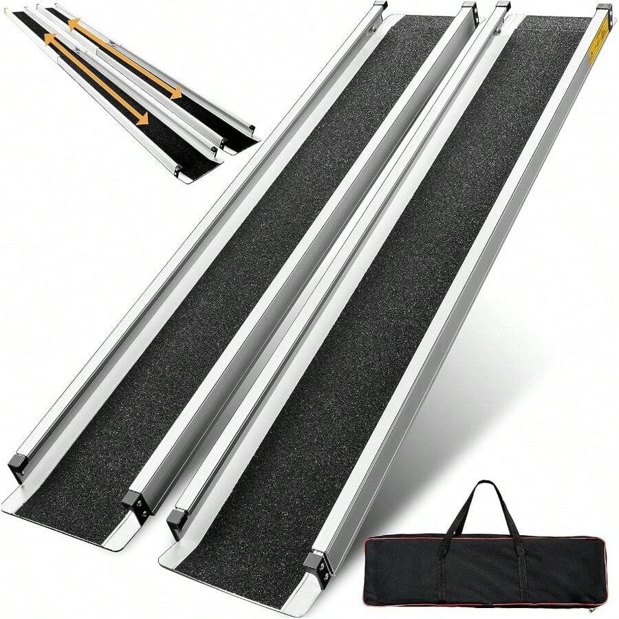 2PCS Telescopic Wheelchair Ramps 5FT Gardhom Portable Adjustable Ramps For Mobility Scooters 272KG Loading Capacity For Home Front Door Stair Steps - Telescopic5FT(83.5-152CM) - View 1