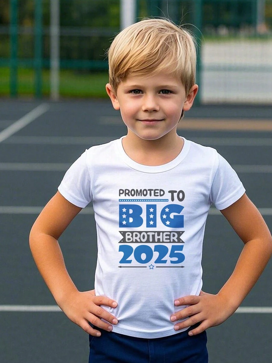 2025 Neue elastische Sommer Kleidung für Baby Jungen, Kinder Kurzarm T-Shirt, Kinder Beförderung zum großen Bruder 2025 Babyparty Ankündigung T-Shirt
