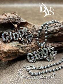 1 件时尚复古西式串珠宝石吊坠项链，适合女士和女孩搭配日常服装、派对配饰、珠宝，是送给家人、朋友或自己的完美礼物 - 西部牛仔風格 - 查看 1