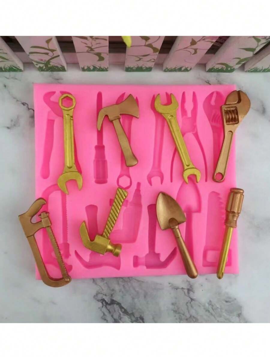 1 件迷你金属工具系列液体硅胶模具，扳手螺丝刀钻锯硅胶模具，装饰硅胶模具 - 粉色 - 查看 1