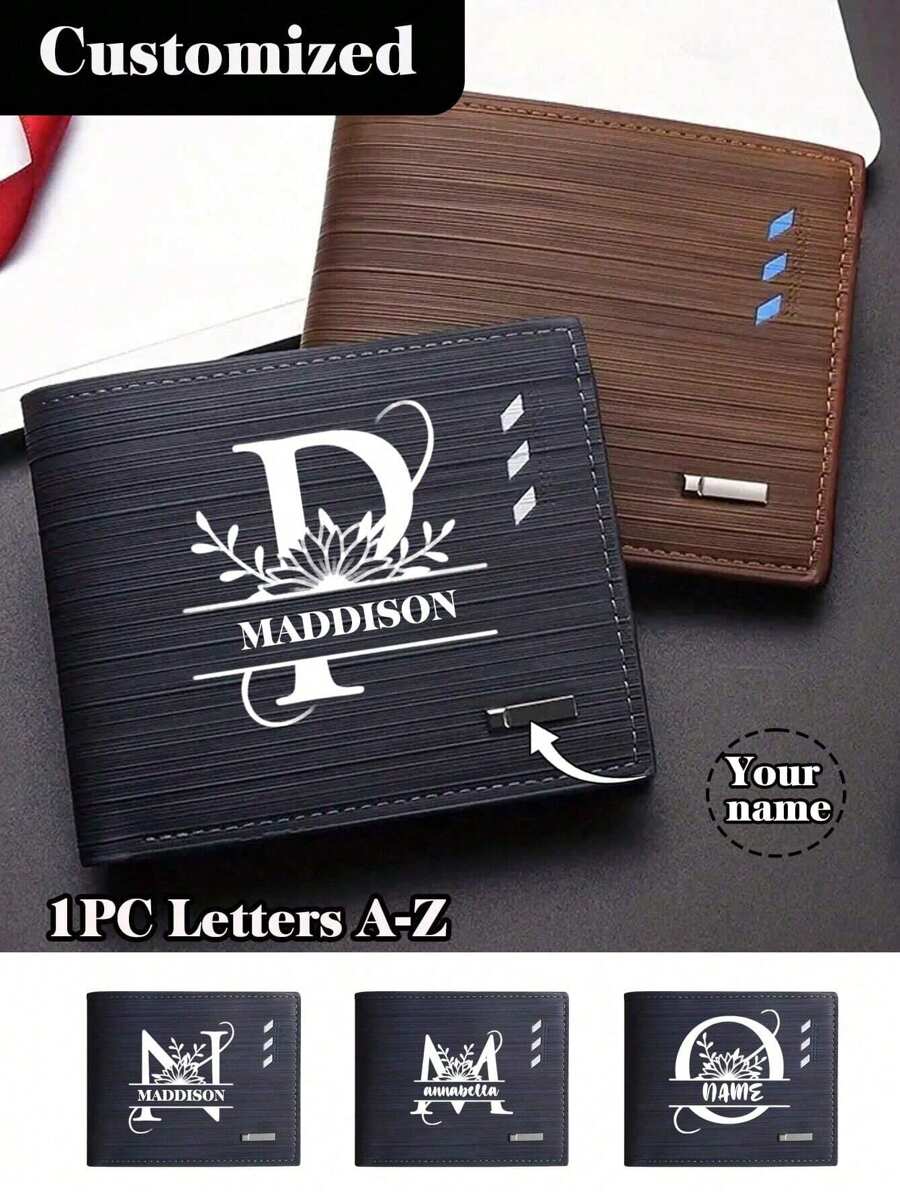 Customizable Men's Wallet, Personalized Name Faux Leather Cardholder, Business Style, Short Bifold - Royal Blue - View 1