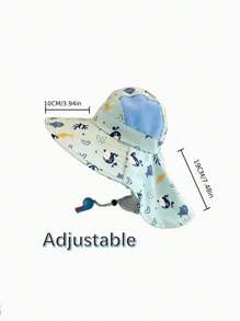 1 pieza Sombrero de sol infantil transpirable y suave con diseño de dibujos animados, gorra de playa de ala ancha ajustable para niños y niñas