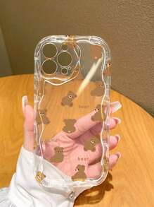 Fashion Cute Cartoon Dense Brown Bear Pattern Tpu Transparent Simple Cream Color Phone Case Anti Shock Soft Anti Drop Phone Case Phone Protection Case IPhone 16 15 14 13 12 11 7/8 X XS XR Plus Pro Max Valentine's Day Gift