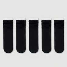 5 Pairs Women's Black & White Thin Ice Silk Socks, Summer Fashionable Accessory To Match With Loafers & Create Sweet And Versatile Style (Without Cardboard), Fall Socks - Multicolor - View 9