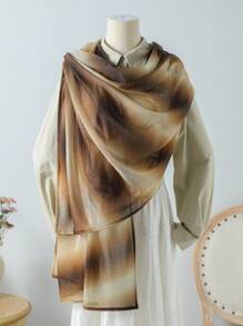 1pc Spring/Summer New Gradient Color Twill Wire Wrinkled Scarf, Muslim Women's Personalized Versatile Headscarf, Daily Travel, Beach Sunscreen Shawl, And Holiday Gifts