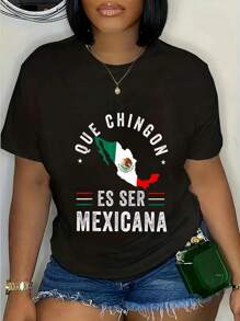 Mexican Pride Flag Mexicano Mexico Chingon Mujer Women Slang T-Shirt Casual Short Sleeve Shirt - 黑色 - 查看 1