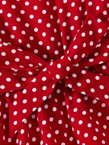 Vestido midi casual para meninas adolescentes com estampa de bolinhas e decoração de flores 3D, sem mangas, cintura com cinto, estilo elegante e vintage para uso casual diário, primavera/verão - Vermelho - Ver 6