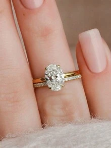 ESBERRY 2 件/套 S925 纯银闪耀订婚莫桑石戒指 女士结婚戒指 叠戴戒指 承诺戒指 永恒戒指 情人节奢华珠宝礼物