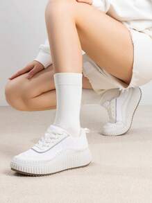 Women Platform Casual Sneakers Thick-Sole Woven Style Fashion Comfortable Wedge Sneakers Autumn Winter Outdoor Sport Shoes - trắng - Xem 4