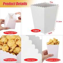 12pcs Popcorn Boxes Mini Paper Popcorn Bags Cardboard Disposable Popcorn Container, Snack Candy Popcorn Holder For Carnival Party Supplies, For Birthday Party Wedding Movie Night Tableware Supplies(Black,White,Blue,Yellow,Green,Red,Pink)