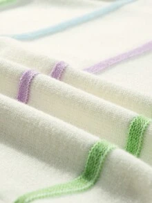 Acelitt Áo khoác cardigan dáng rộng vai rớt kẻ sọc cầu vồng trắng, phong cách thường ngày. - trắng - Xem 9