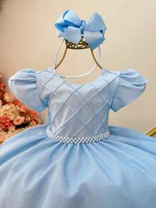 Light Blue Princess Flower Girl Party Dress With Ribbed Bust - Baby Blue - View 2