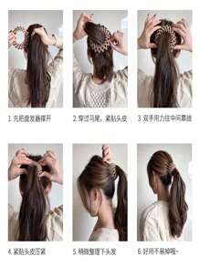 Prendedores para Cabelo Feminino Acrílico Bun Clipe Rabo De Cavalo Formato Ninho De Pássaro - 2 nozes aleatórias - Visão 7