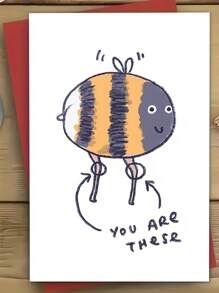 1pc Bee's Knees Greeting Card, Funny Insect Illustration Friendship Birthday Congratulations, Cute Drawing Paper Material