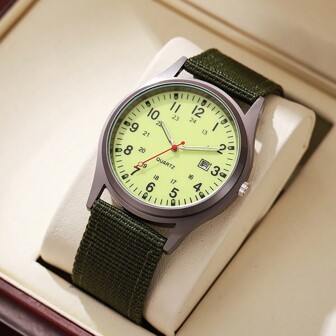 Sports Quartz Watch With World Time And Calendar Functions, Luminous Display, Canvas Strap, Alloy Case, Electronic Drive - Unisex Outdoor Watch Surface