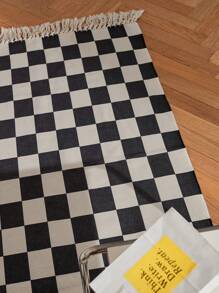 1 件编织地毯，黑白棋盘几何图案室内装饰地毯，柔软面料，易于存放和折叠，60*90 厘米 - 黑與白 - 查看 6