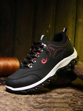 1 双男式字母防水轻便系带透气柔软运动休闲户外徒步鞋前运动鞋