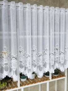 1pc Fresh Minimalist White Floral Lace Curtain Panel, Sheer Window Decor, Coffee Filter, Festival Decoration - White - View 5