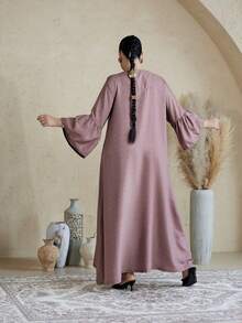 ASBB 重磅金色印花刺繡阿拉伯女款 JALABIYA 流蘇棕色優雅長裙，2026年秋季度假派對休閒穿搭，沙烏地阿拉伯國慶日造型 - 棕色 - 查看 11