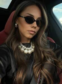 1 件复古椭圆形优雅眼镜，适合日常佩戴、旅游摄影、海滩遮阳、商务礼品 - 黑色 - 查看 3