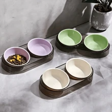 高架双碗宠物喂食器 - 塑料高架宠物食品和水碗，带防滑底座，倾斜设计方便喂食，适合猫和小型犬 - 彩色 - 查看 1