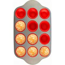 Non-Stick 12 Cup Silicone Muffin Pan With Steel Frame Anti-Warp, Durable & Easy To Pop Silicone Muffin Tin - Perfect Cupcake Pan - 12 Cup Steel Frame - View 1