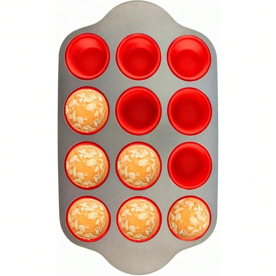 Non-Stick 12 Cup Silicone Muffin Pan With Steel Frame Anti-Warp, Durable & Easy To Pop Silicone Muffin Tin - Perfect Cupcake Pan - 12 Cup Steel Frame - View 1