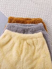 3 件套儿童保暖毛绒长裤，纯色松紧腰长裤，秋冬季男孩服装 - 彩色 - 查看 5