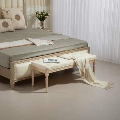  HOMCOM 115cm End Of Bed Bench, Window Seat, Tufted Bench For Bedroom, Hallway, Living Room, Cream White