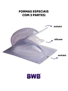 Kit 6 Formas Ovo de Páscoa 50/100/150/250/350/500g Acetato C/ Silicone BWB Com Espátula - Branco - Visão 3