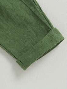 Toddler Boys Cotton Linen Outfits Buttons Short Sleeve Shirts And Elastic Waist Long Pants 2Pcs Clothes Set - 綠色 - 查看 7