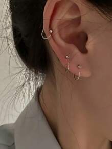 BALMORA 1 对简约百搭 S925 纯银小圆珠开口耳扣耳环，适合女性日常通勤百搭