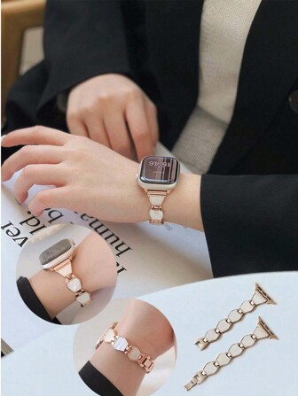 Fashionable Metal Band Compatible With Apple Watch Series, Colorful Mother-Of-Pearl Strap