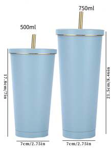 1個輕藍色不銹鋼真空隔熱杯,附吸管,大容量咖啡杯,便攜汽車禮品 - 淺藍色 - 查看 5