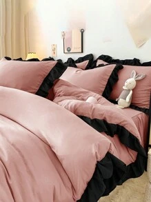 3pcs Soft & Comfortable Pink Ruffled Bedding Set, Suitable For Bedroom And Guest Room - Dusty Pink - View 10