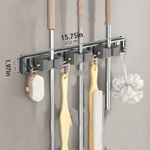 1 件壁挂式金属拖把和扫帚架 - 可调节节省空间的储物架，适用于家庭、厨房、浴室、车库和花园