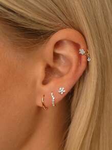 4 件/套 - 不对称不对称五瓣花女士耳环耳扣，时尚、简约、华丽、可爱的女士耳环套装，非常适合日常佩戴，是理想礼物的完美选择 - 彩色 - 查看 8