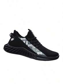 Men's Low-Top Lace-Up Sneakers, Outdoor Sports-Style Fabric Running Shoes - 黑色 - 查看 5