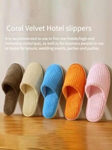 3 Pares de Pantuflas de Felpa de Coral a Rayas - Pantuflas Cálidas Unisex Para el Hogar, Spa, Hotel, Viaje, Boda, Salón - Suaves, Antideslizantes y Sin Fragancia