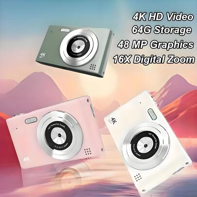 升级版 48MP 4K 超高清数码相机，配备 16 倍数码变焦、USB 充电和 2.4 英寸 LCD，可充电摄影相机适合视频博客和初学者