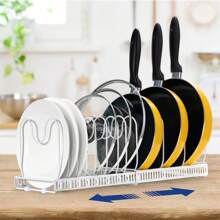 A Retractable Pot Rack With 13 Card Slots For Kitchen Storage, Capable Of Storing Pot Lids, Frying Pans, Dishes, Built-In Cabinet Pot Racks Under The Sink, Adjustable Pot Lid Storage Racks, Kitchen Accessories, Local Warehouse - 白色 - 查看 1