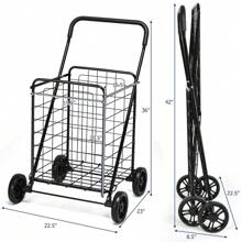 Portable Folding Shopping Cart Utility Trolley For Grocery, Laundry, And Travel - Black Outdoor Decor