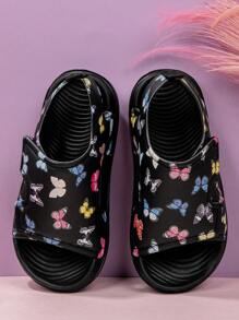 Kids' Comfortable & Fashionable Casual Breathable Multi-Color Butterfly Print Lightweight Sports Sandals, Summer - Black - View 2